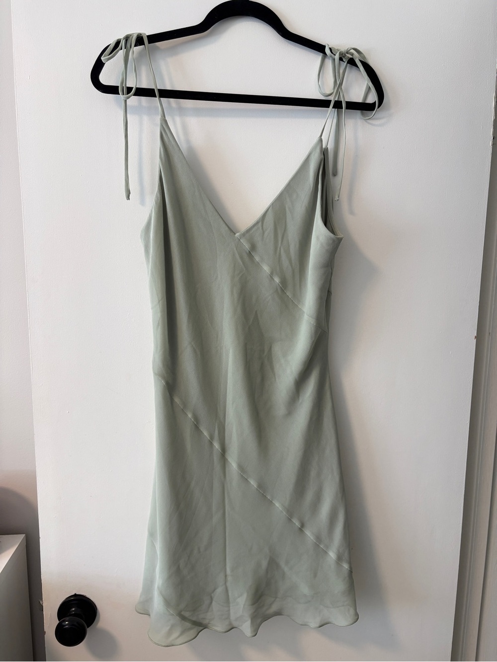 Babaton Sage Green Tie-Shoulder Slip Mini Dress